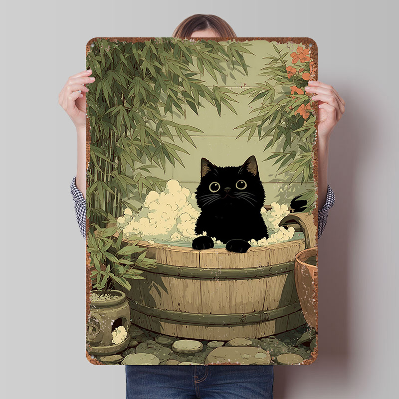 Retro Gaming Japan - Black Cat in Japan Tub Printed