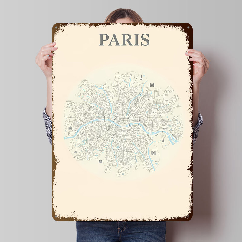 Paris City Map Tinplate Poster - Retro Gaming Paris 评论和价格