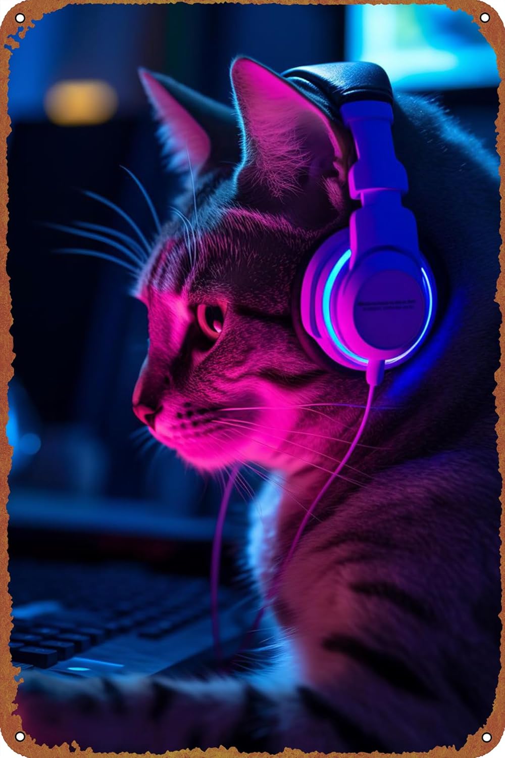Gaming Cat Game Poster Metal P - Retro Gaming Cafe 评论和价格