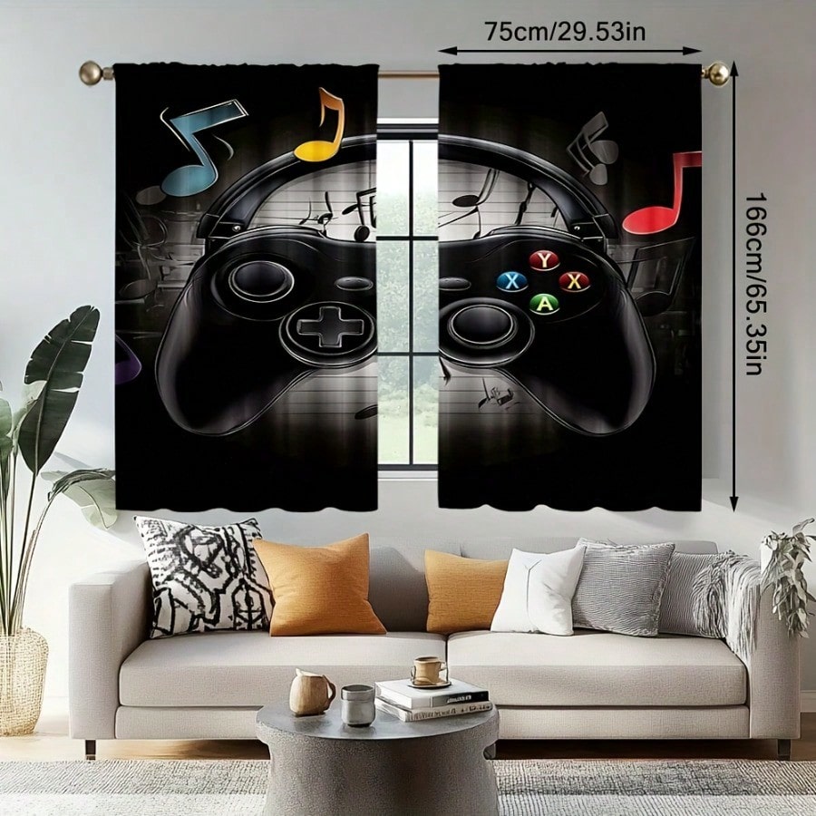 2pcs Retro Gaming Room Curtain - Retro Gaming Cafe 评论和价格
